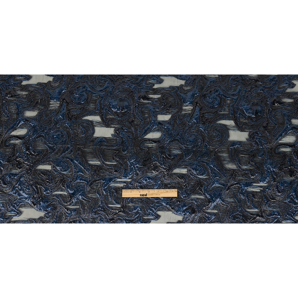 Mood Exclusive Metallic Navy and Black Swirls Sheer Organza Luxury Brocade Full Mood Exclusive Metallic Navy and Black Swirls Sheer Organza Luxury Brocade Full