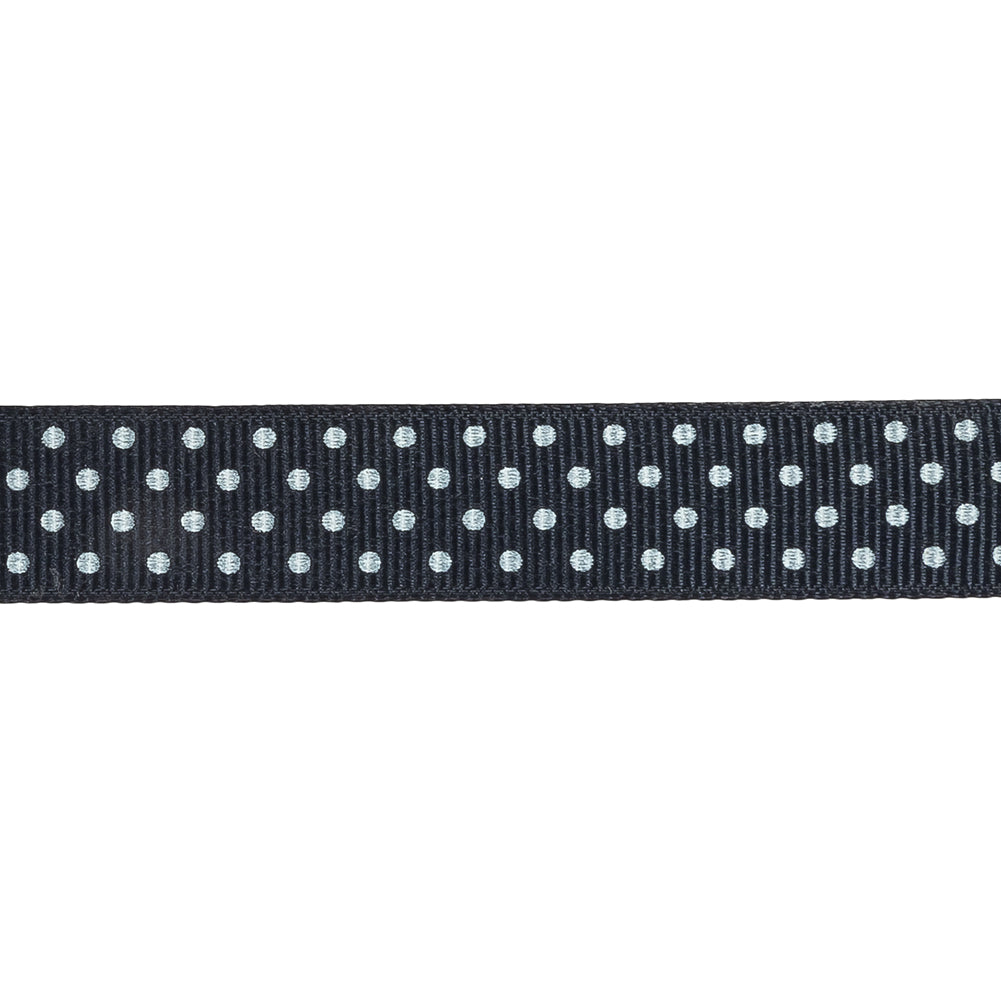 Total Eclipse and White Polka Dots Grosgrain Ribbon - 0.625" Detail Total Eclipse and White Polka Dots Grosgrain Ribbon - 0.625" Detail