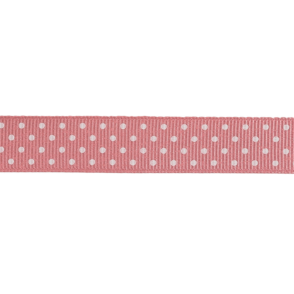Flamingo Pink and White Polka Dots Grosgrain Ribbon - 0.625" Detail Flamingo Pink and White Polka Dots Grosgrain Ribbon - 0.625" Detail