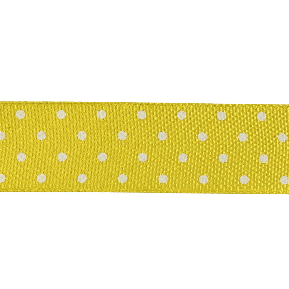 Blazing Yellow and White Polka Dots Grosgrain Ribbon - 1" Detail Blazing Yellow and White Polka Dots Grosgrain Ribbon - 1" Detail