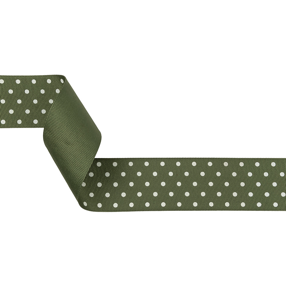 Pesto and White Polka Dots Grosgrain Ribbon - 1.625" Pesto and White Polka Dots Grosgrain Ribbon - 1.625"