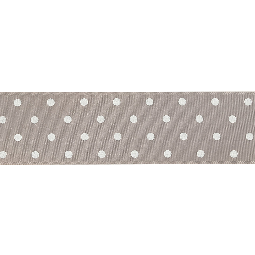 Gray and White Polka Dots Satin Ribbon - 1" Detail Gray and White Polka Dots Satin Ribbon - 1" Detail