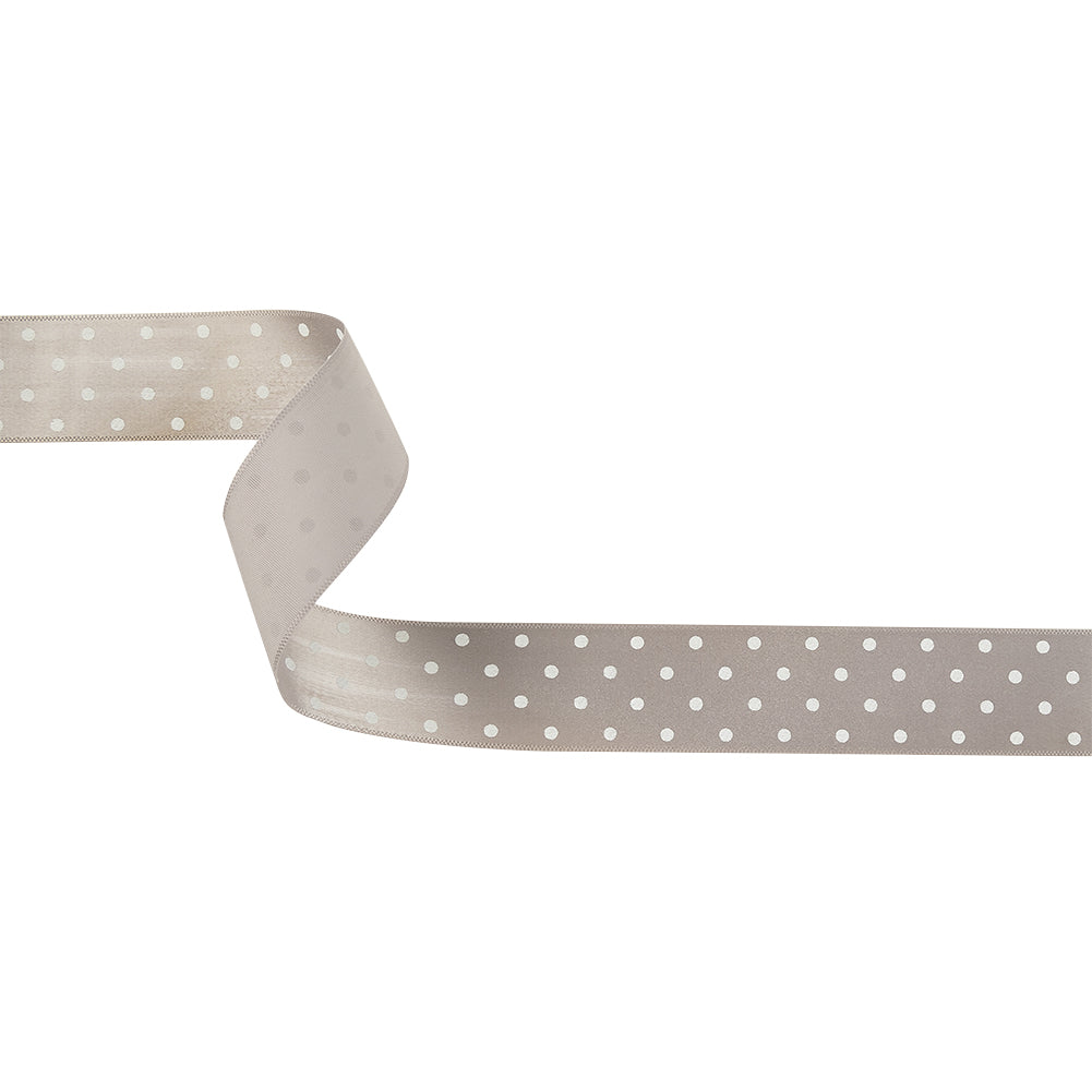 Gray and White Polka Dots Satin Ribbon - 1" Gray and White Polka Dots Satin Ribbon - 1"