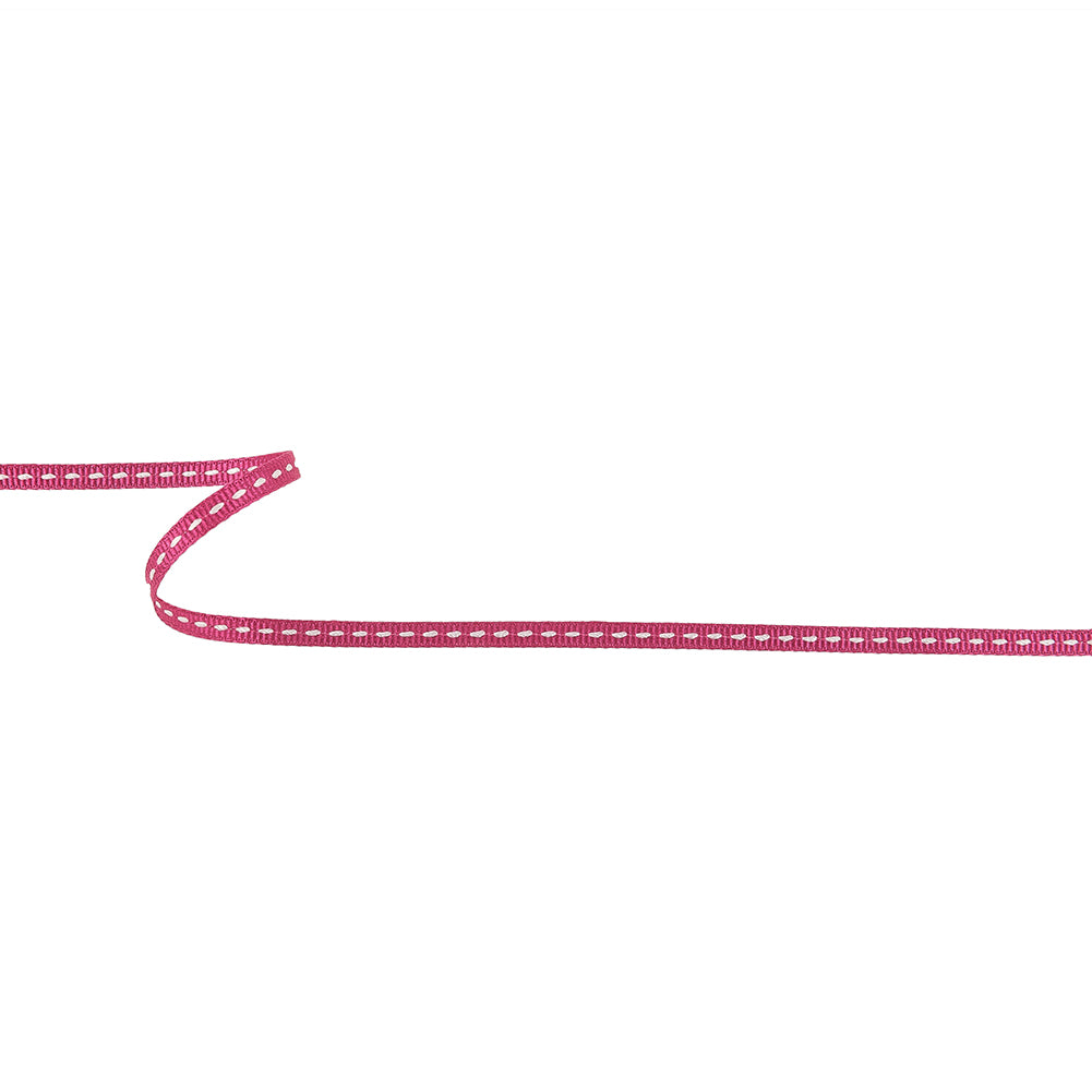 Raspberry Rose Grosgrain Ribbon with Lucent White Stitching - 0.25" Raspberry Rose Grosgrain Ribbon with Lucent White Stitching - 0.25"
