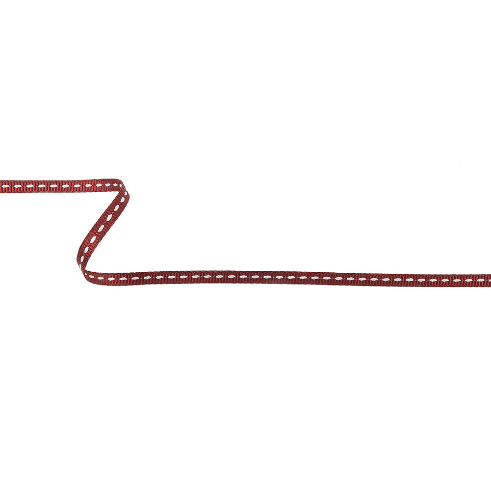 Wine Grosgrain Ribbon with Lucent White Stitching - 0.25" Wine Grosgrain Ribbon with Lucent White Stitching - 0.25"