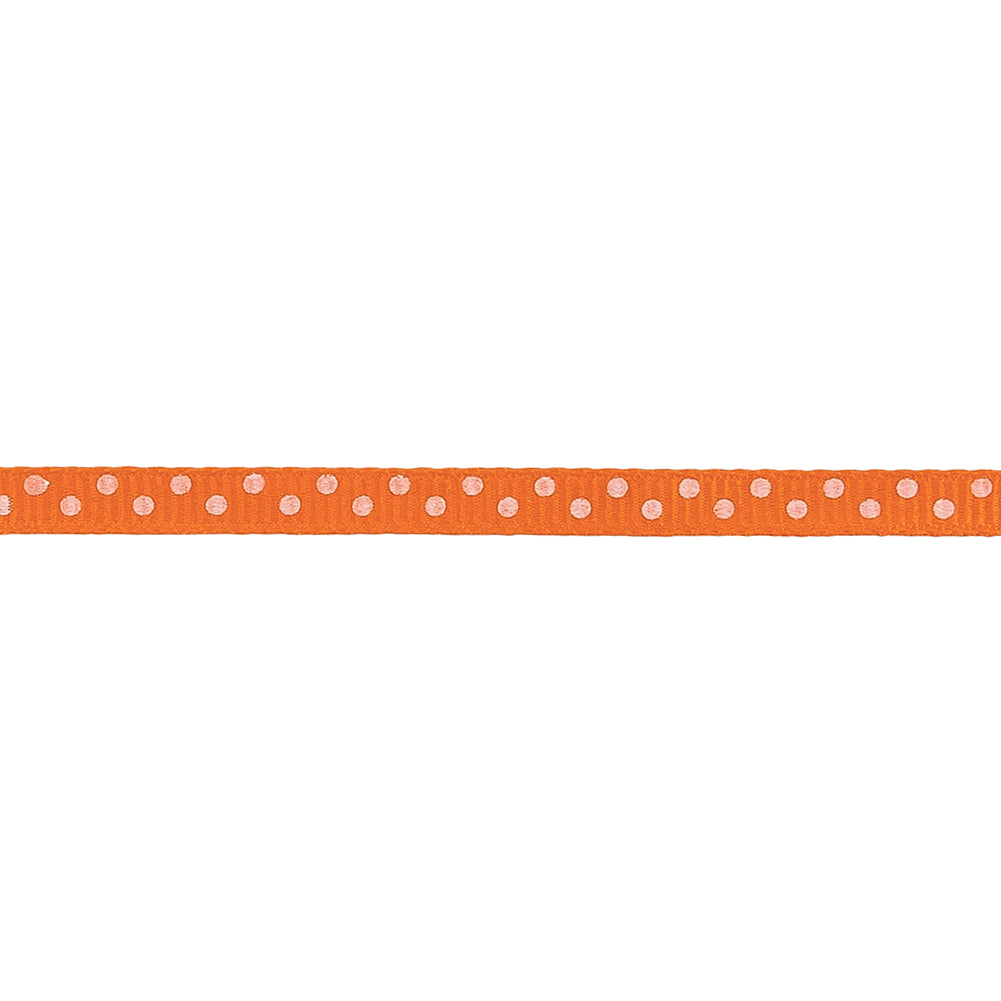 Carrot and White Polka Dots Grosgrain Ribbon - 0.25" Detail Carrot and White Polka Dots Grosgrain Ribbon - 0.25" Detail