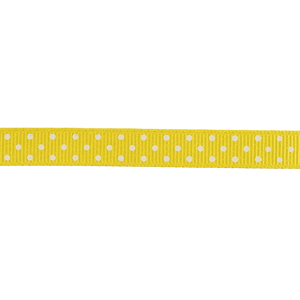 Blazing Yellow and White Polka Dots Grosgrain Ribbon - 0.375" Detail Blazing Yellow and White Polka Dots Grosgrain Ribbon - 0.375" Detail