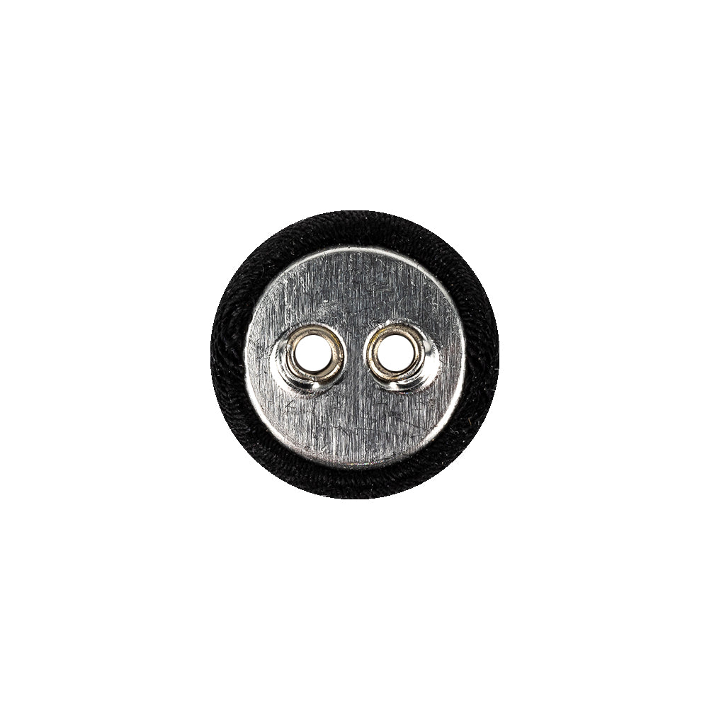 Black Fabric Covered Silver Edged 2-Hole Button - 25L/16mm Detail Black Fabric Covered Silver Edged 2-Hole Button - 25L/16mm Detail