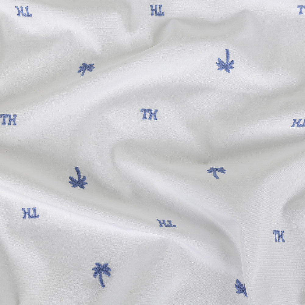 Tommy Hilfiger White and French Blue Palm Trees Embroidered Cotton Woven Tommy Hilfiger White and French Blue Palm Trees Embroidered Cotton Woven