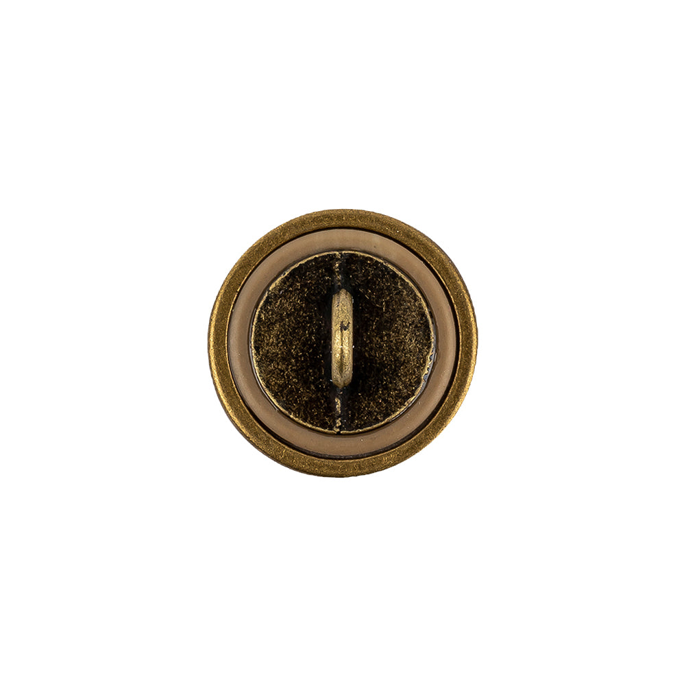 Tabacco and Brass Shallow Plate Plastic and Metal Shank Back Button - 24L/15mm Detail Tabacco and Brass Shallow Plate Plastic and Metal Shank Back Button - 24L/15mm Detail