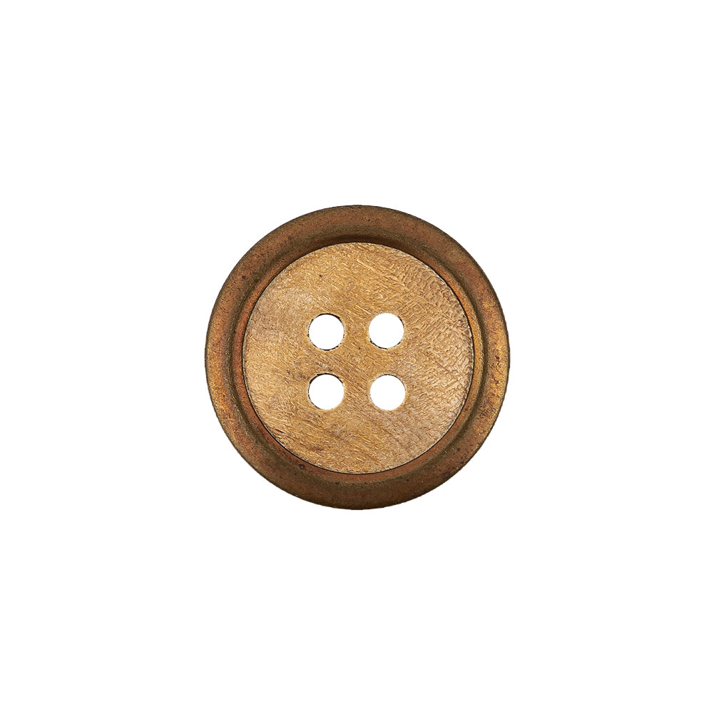 Portuguese Natural Wood Set-in Brass 4-Hole Button - 28L/18mm Portuguese Natural Wood Set-in Brass 4-Hole Button - 28L/18mm