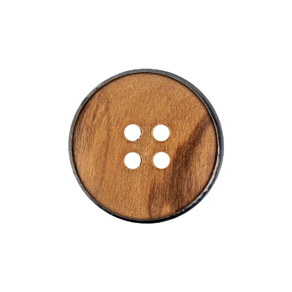 Portuguese Natural Wood Set-in Gunmetal 4-Hole Button - 35L/22mm Detail Portuguese Natural Wood Set-in Gunmetal 4-Hole Button - 35L/22mm Detail