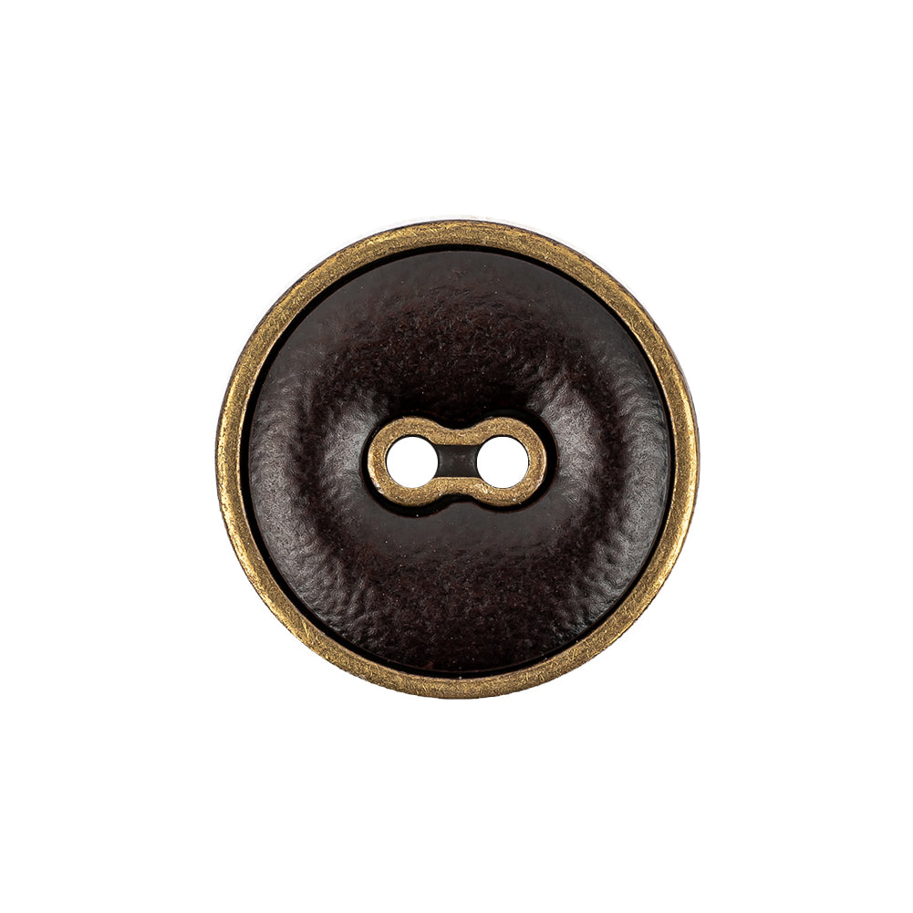 Italian Seal Brown and Brass Metal and Leatherette Button - 36L/23mm Italian Seal Brown and Brass Metal and Leatherette Button - 36L/23mm