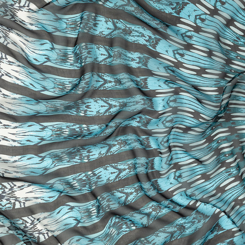 Navy, Sky Blue and White Fans Silk Chiffon - Folded - Image 1 of 4 Navy, Sky Blue and White Fans Silk Chiffon - Folded - Image 1 of 4