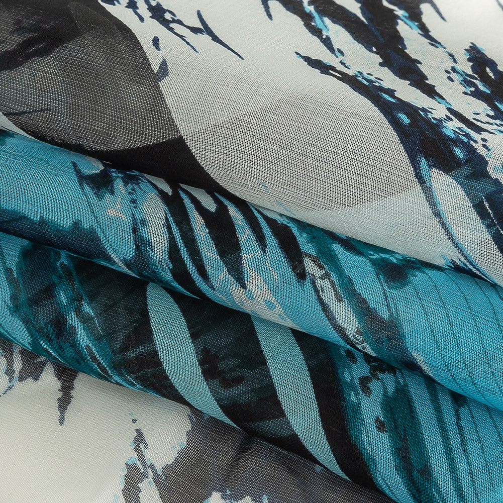 Navy, Sky Blue and White Fans Silk Chiffon - Folded - Image 2 of 4 Navy, Sky Blue and White Fans Silk Chiffon - Folded - Image 2 of 4