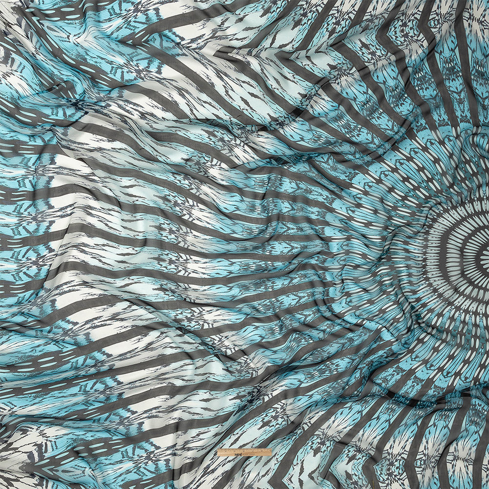 Navy, Sky Blue and White Fans Silk Chiffon - Full Navy, Sky Blue and White Fans Silk Chiffon - Full