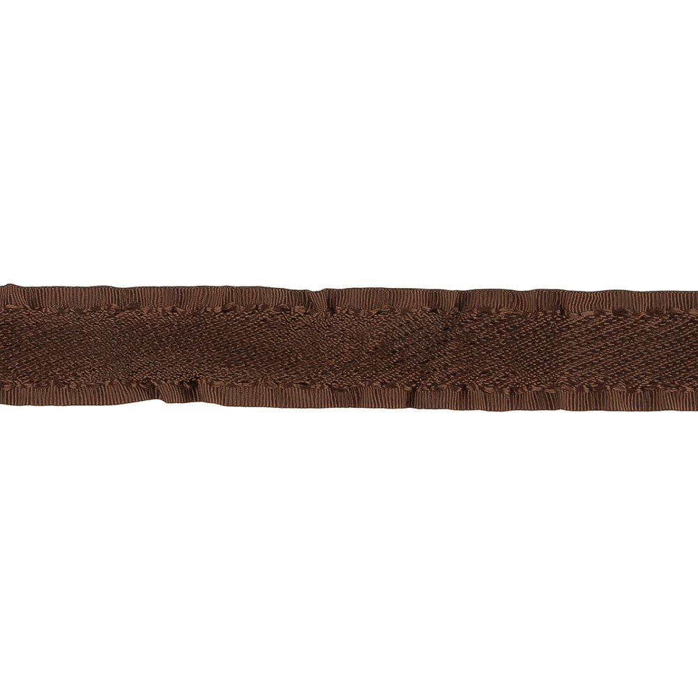 Brown Twill Ribbon with Ruffled Grosgrain Borders - 0.625" Detail Brown Twill Ribbon with Ruffled Grosgrain Borders - 0.625" Detail