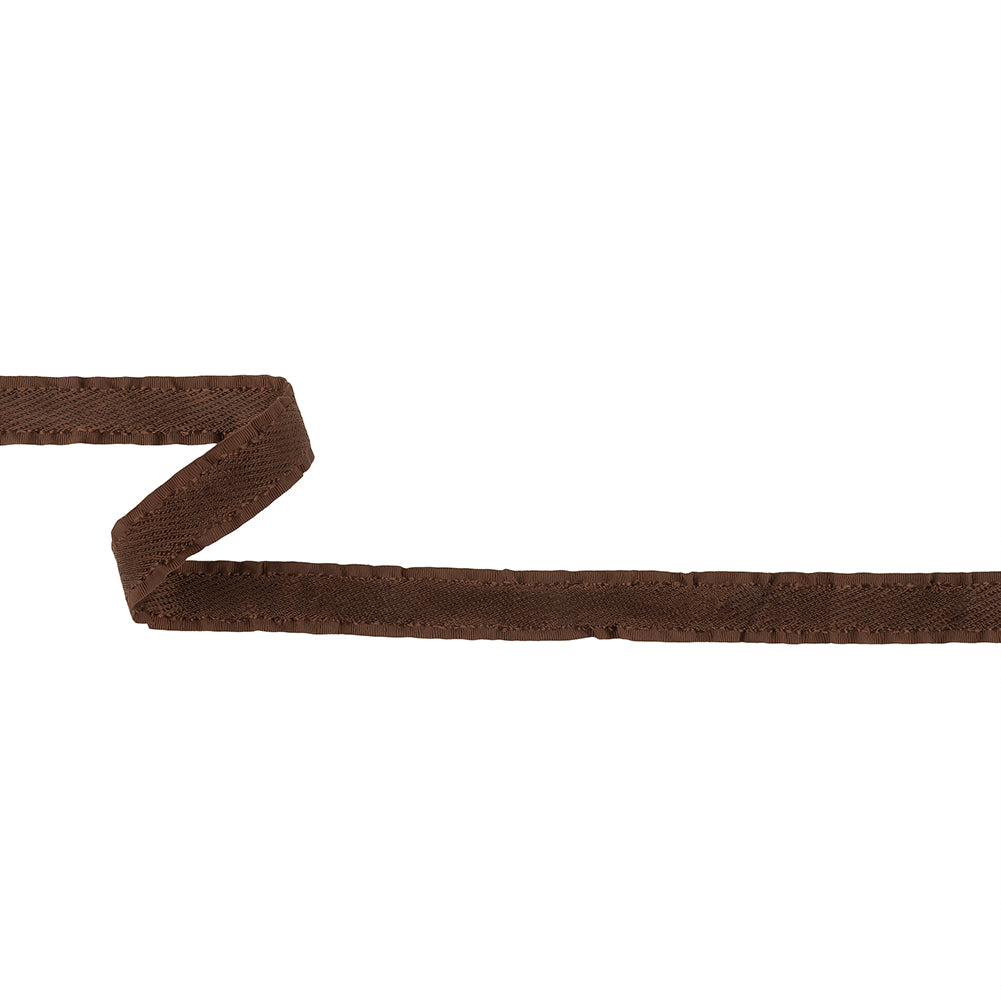 Brown Twill Ribbon with Ruffled Grosgrain Borders - 0.625" Brown Twill Ribbon with Ruffled Grosgrain Borders - 0.625"