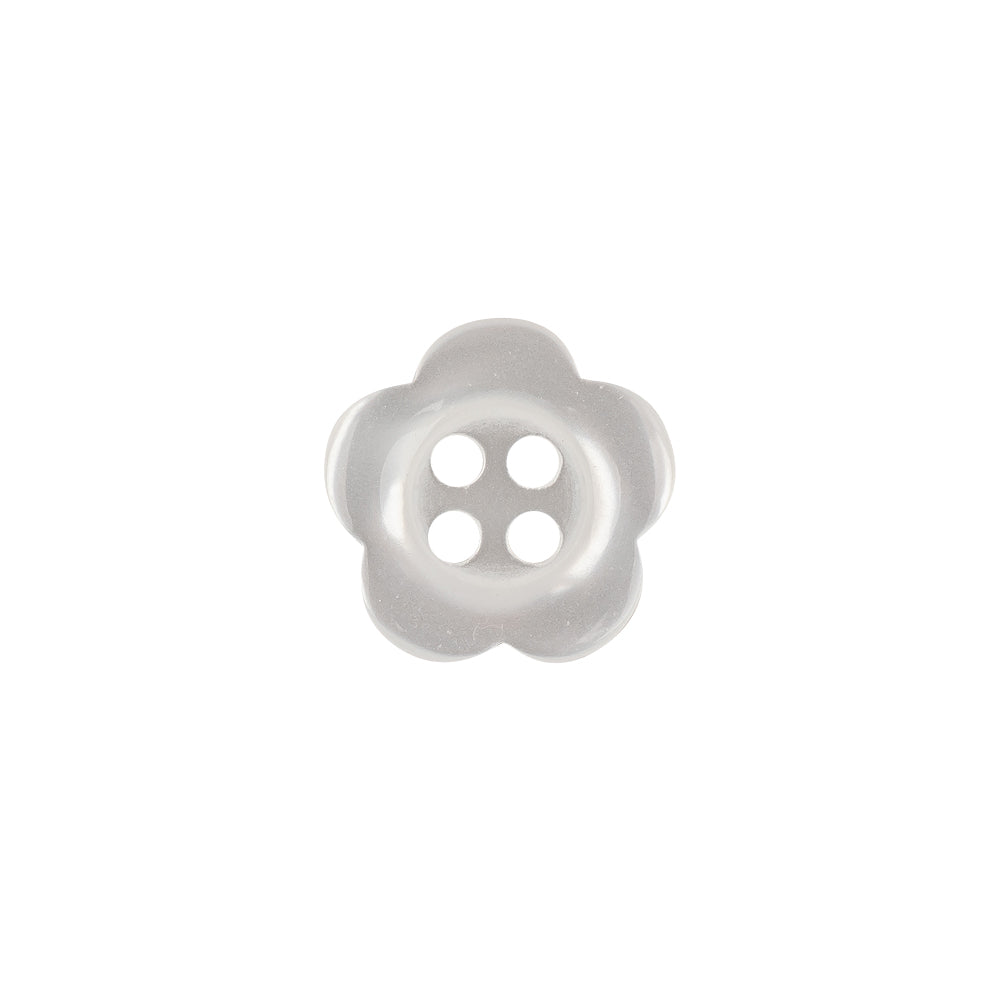 Shiny Lucent White Tinted 4-Hole Flower Shaped Button - 22L/14mm Shiny Lucent White Tinted 4-Hole Flower Shaped Button - 22L/14mm