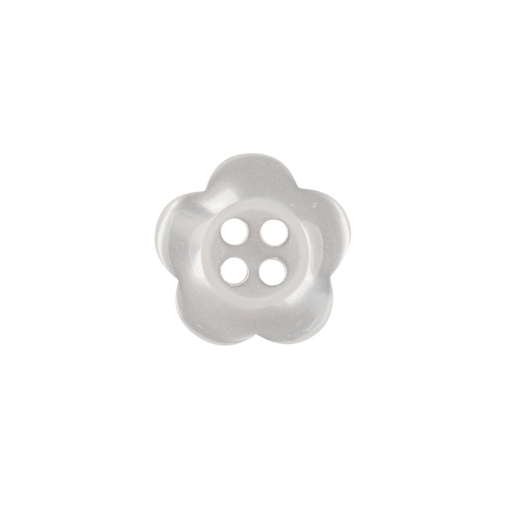 Shiny Lucent White Tinted 4-Hole Flower Shaped Button - 25L/16mm Shiny Lucent White Tinted 4-Hole Flower Shaped Button - 25L/16mm