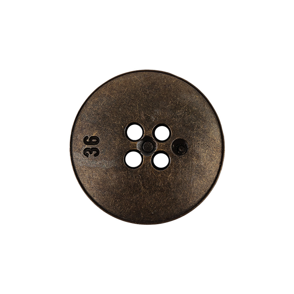 Italian Bronze Shallow Plate 4-Hole Metal Look Coat Button - 36L/23mm Detail Italian Bronze Shallow Plate 4-Hole Metal Look Coat Button - 36L/23mm Detail