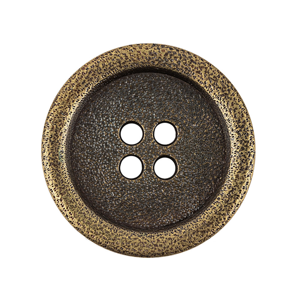 Italian Golden Bronze Shallow Plate 4-Hole Metal Look Coat Button - 44L/28mm Italian Golden Bronze Shallow Plate 4-Hole Metal Look Coat Button - 44L/28mm