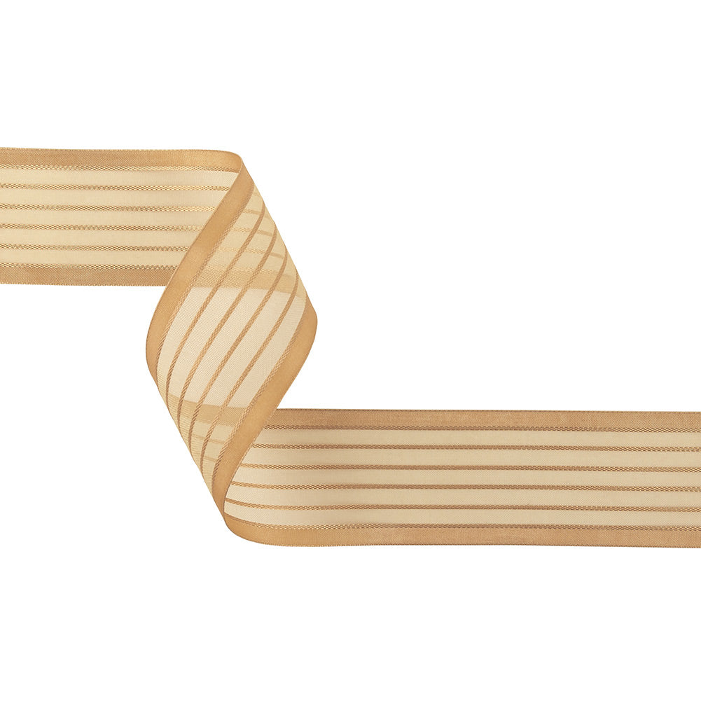 Tan Striped Sheer Ribbon with Opaque Borders - 1.5" Tan Striped Sheer Ribbon with Opaque Borders - 1.5"