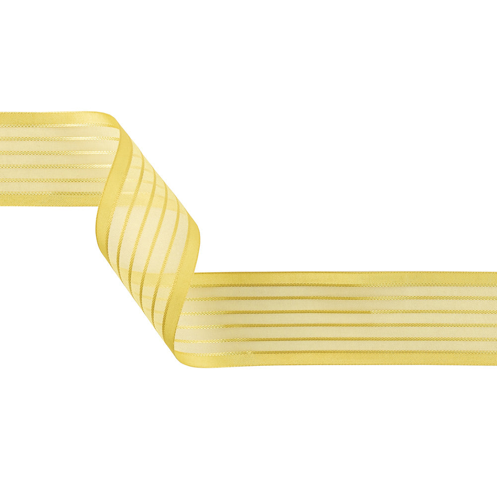 Yellow Striped Sheer Ribbon with Opaque Borders - 1.5" Yellow Striped Sheer Ribbon with Opaque Borders - 1.5"