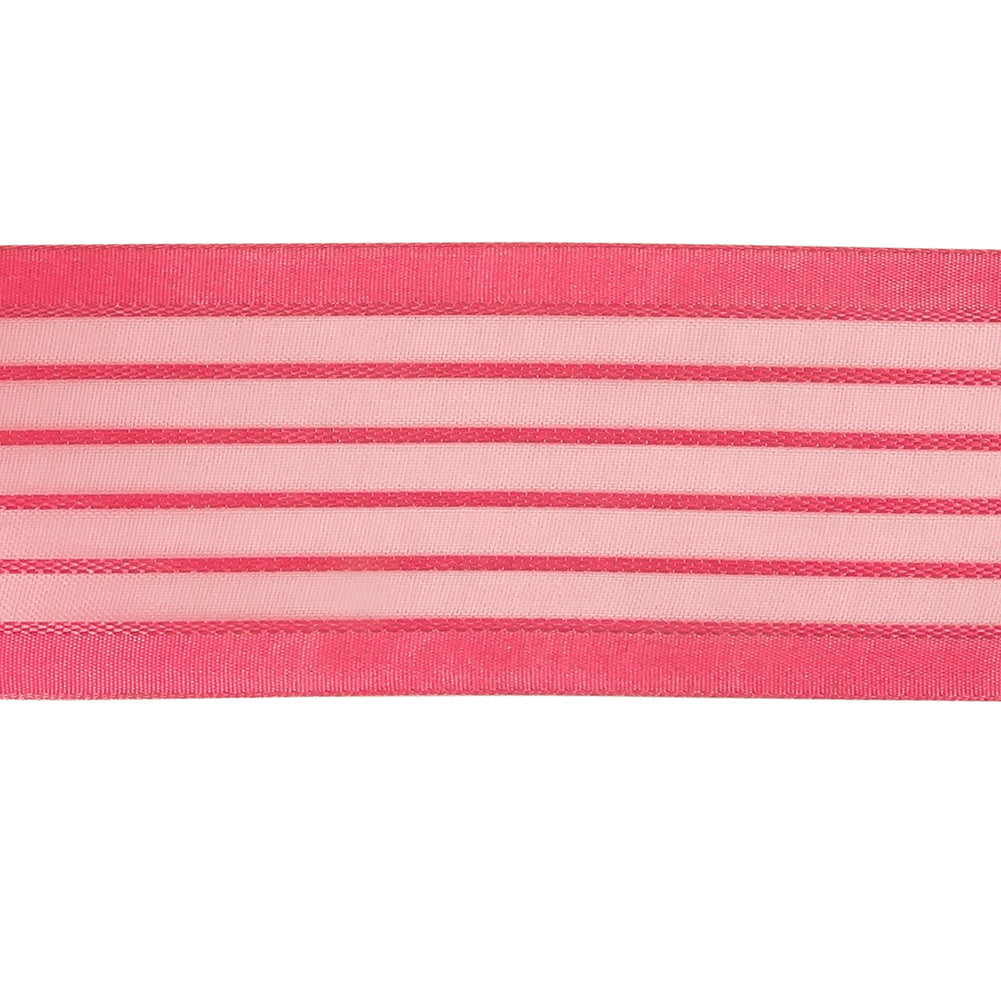 Pink Striped Sheer Ribbon with Opaque Borders - 1.5" Detail Pink Striped Sheer Ribbon with Opaque Borders - 1.5" Detail