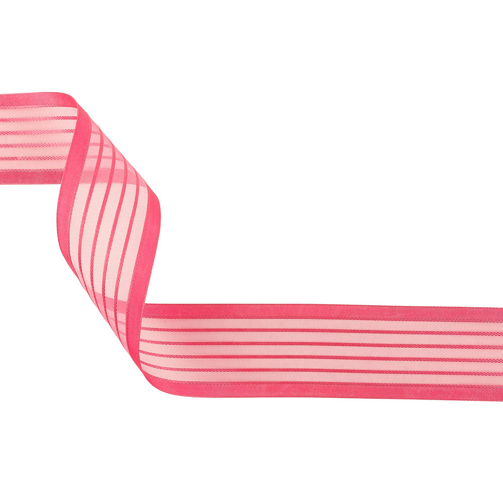 Pink Striped Sheer Ribbon with Opaque Borders - 1.5" Pink Striped Sheer Ribbon with Opaque Borders - 1.5"