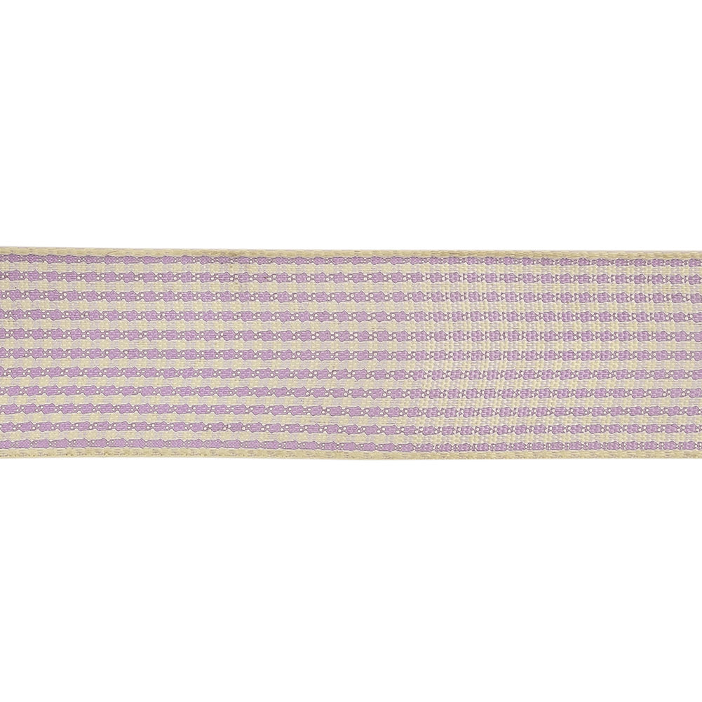 Lilac and Cream Houndstooth Check Woven Ribbon - 1" Detail Lilac and Cream Houndstooth Check Woven Ribbon - 1" Detail