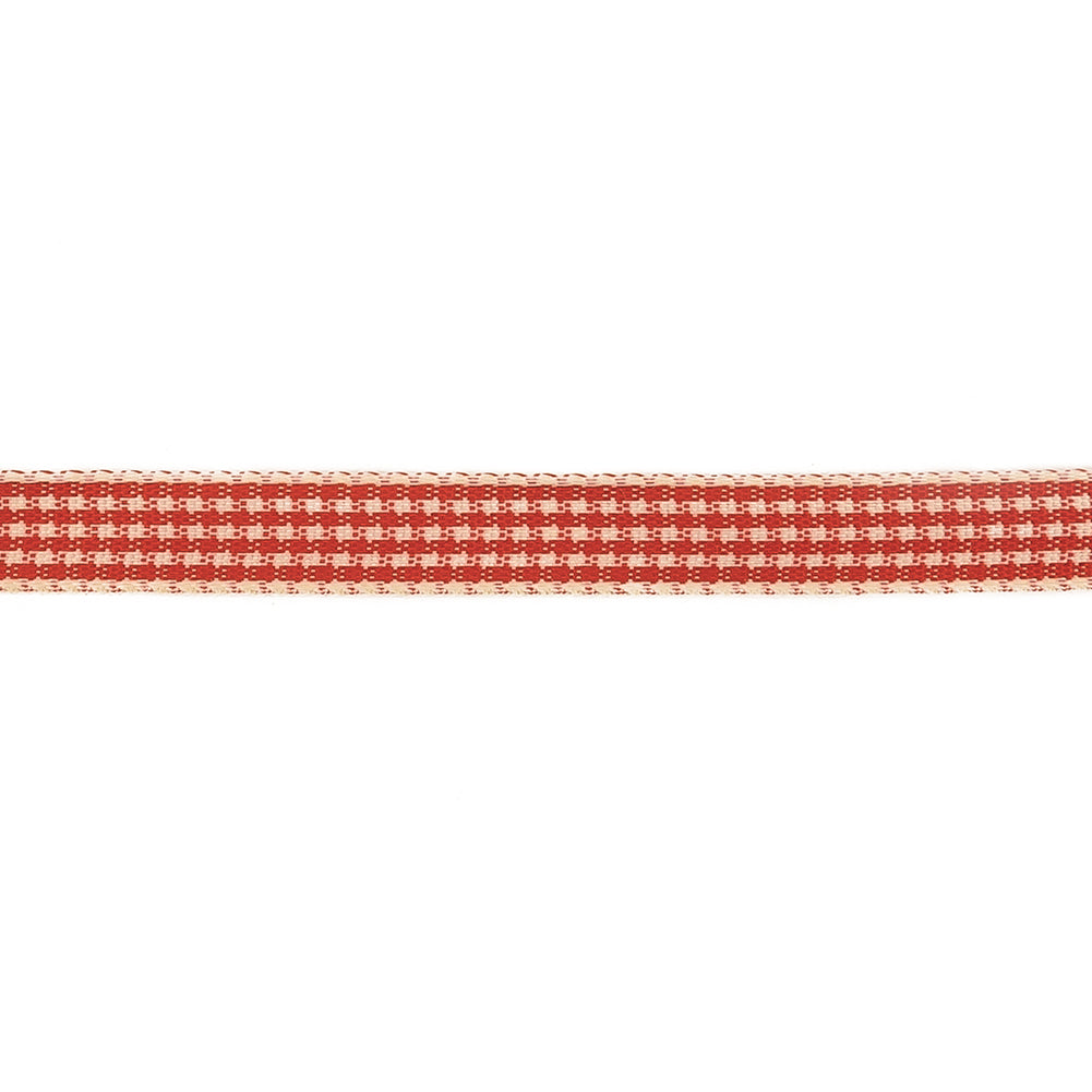 Red and Cream Houndstooth Check Woven Ribbon - 0.375" Detail Red and Cream Houndstooth Check Woven Ribbon - 0.375" Detail