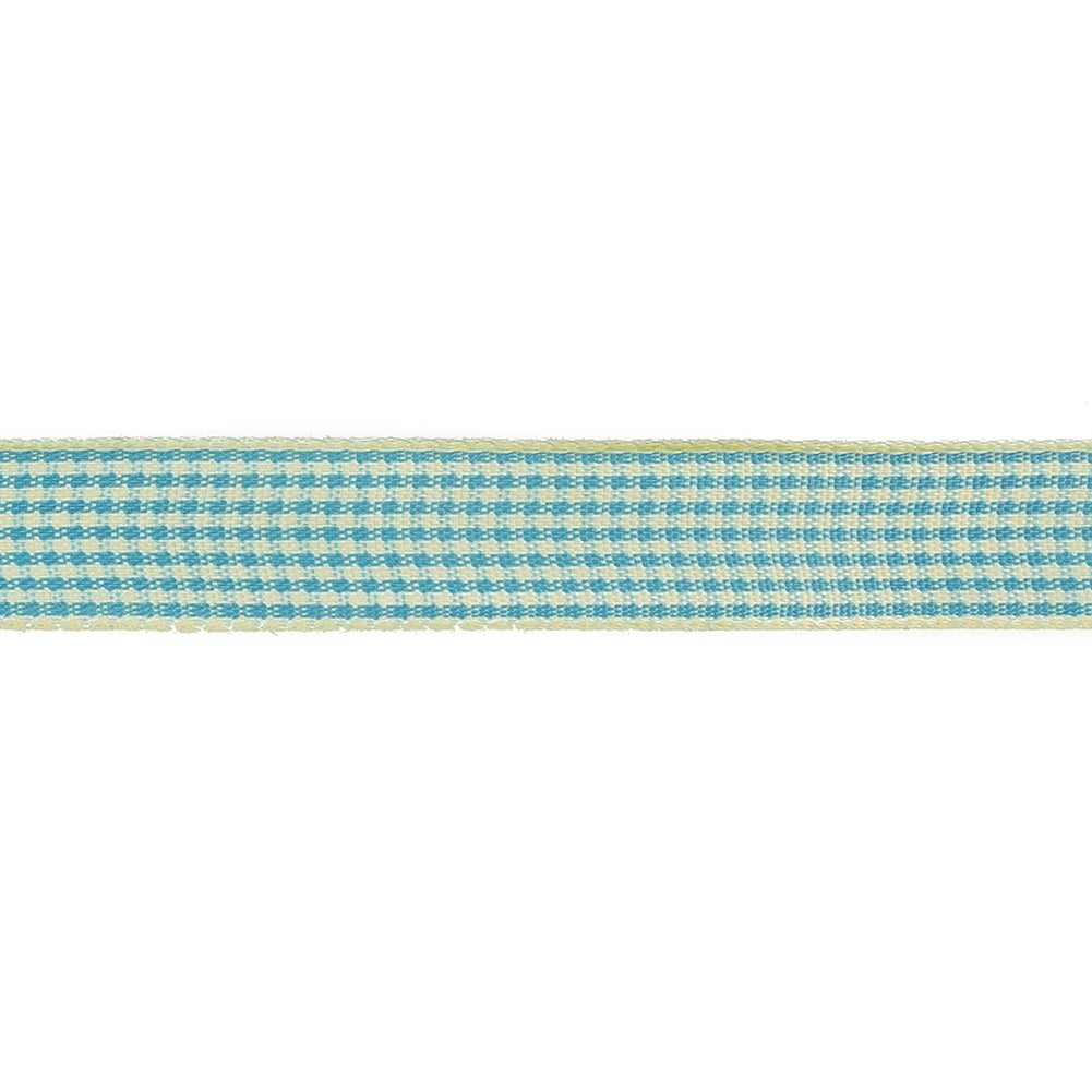 Sky Blue and Glass Green Houndstooth Check Woven Ribbon - 0.625" Detail Sky Blue and Glass Green Houndstooth Check Woven Ribbon - 0.625" Detail