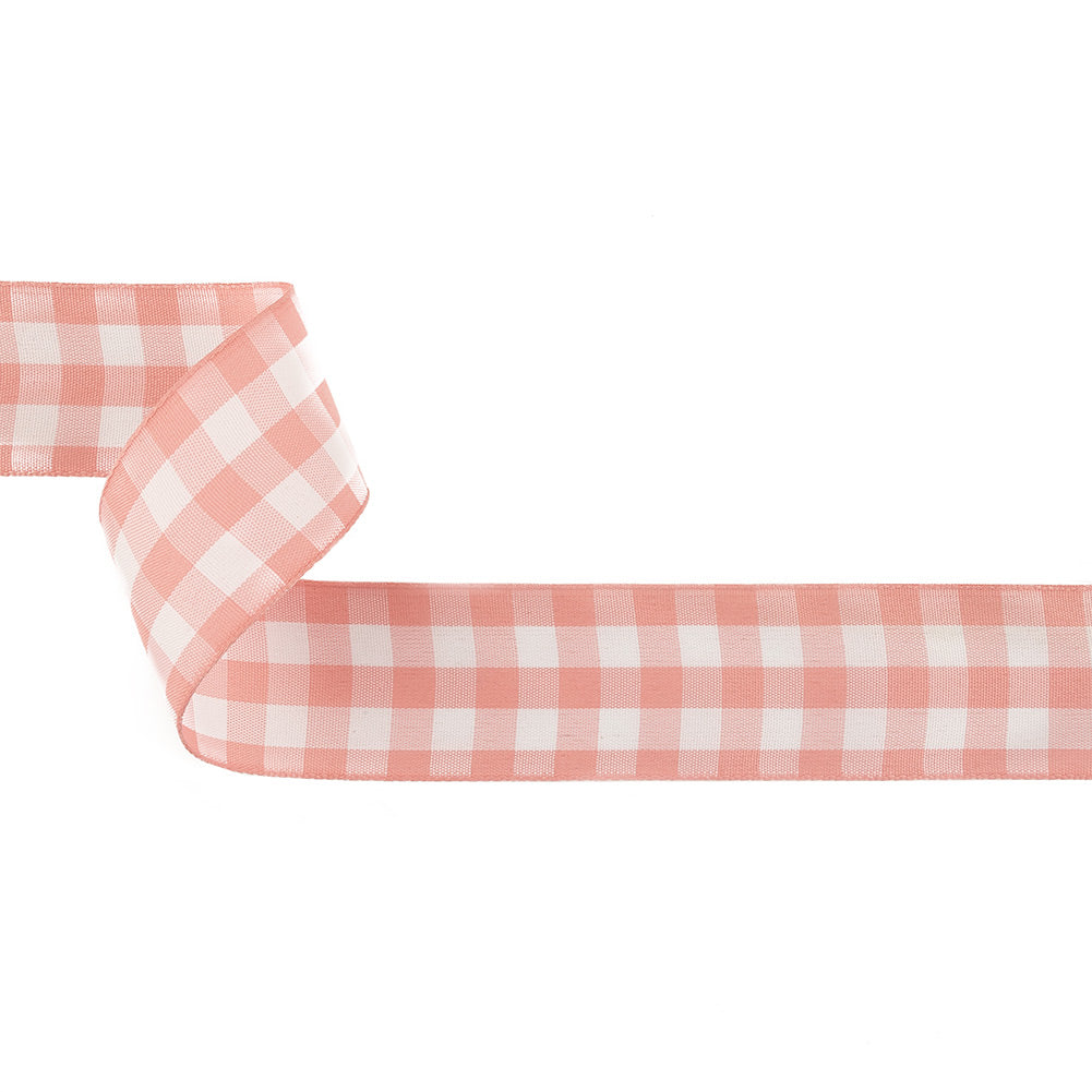 Rose and Bright White Gingham Woven Ribbon - 1.5" Rose and Bright White Gingham Woven Ribbon - 1.5"