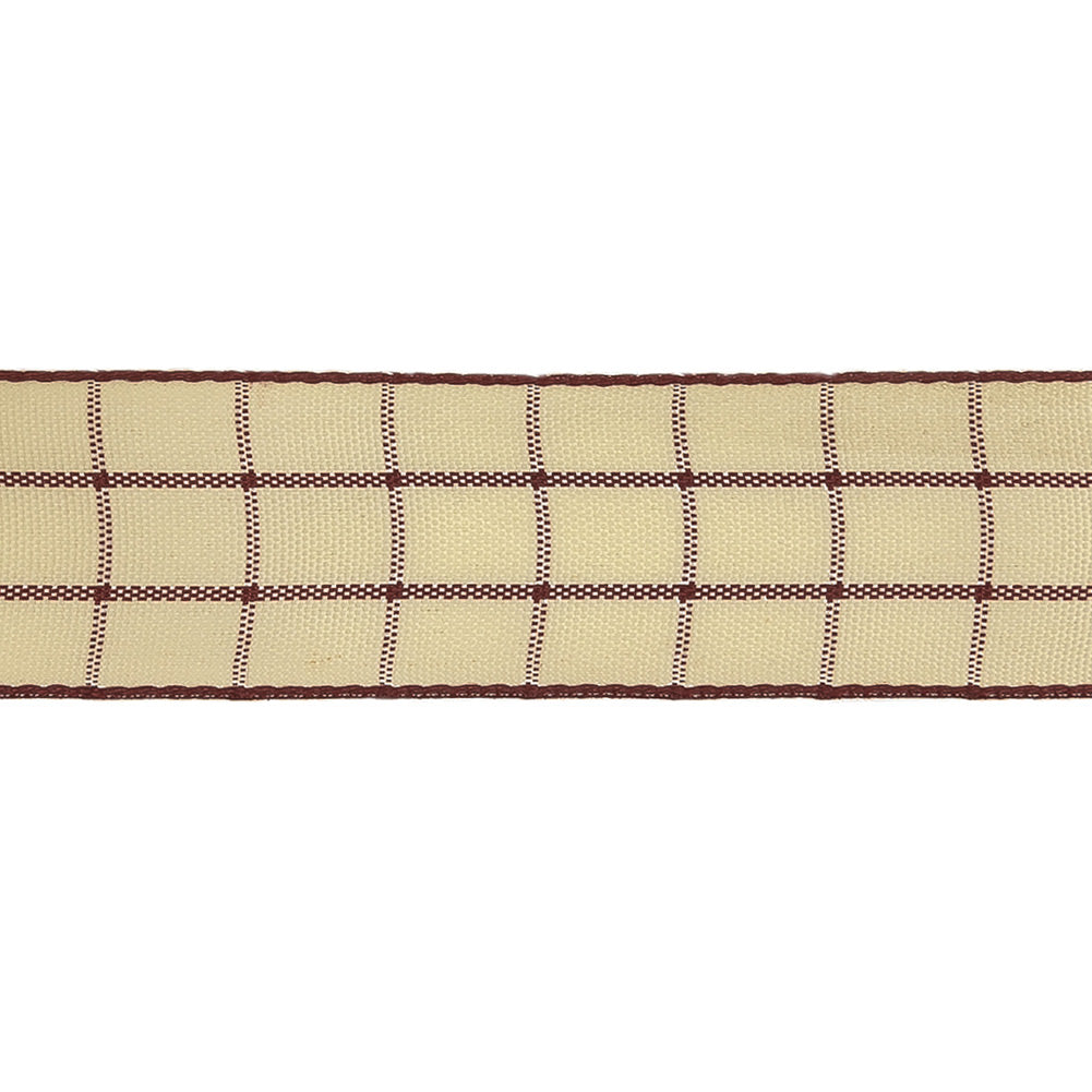 Burgundy and Ethereal Green Windowpane Check Woven Ribbon - 1" Detail Burgundy and Ethereal Green Windowpane Check Woven Ribbon - 1" Detail