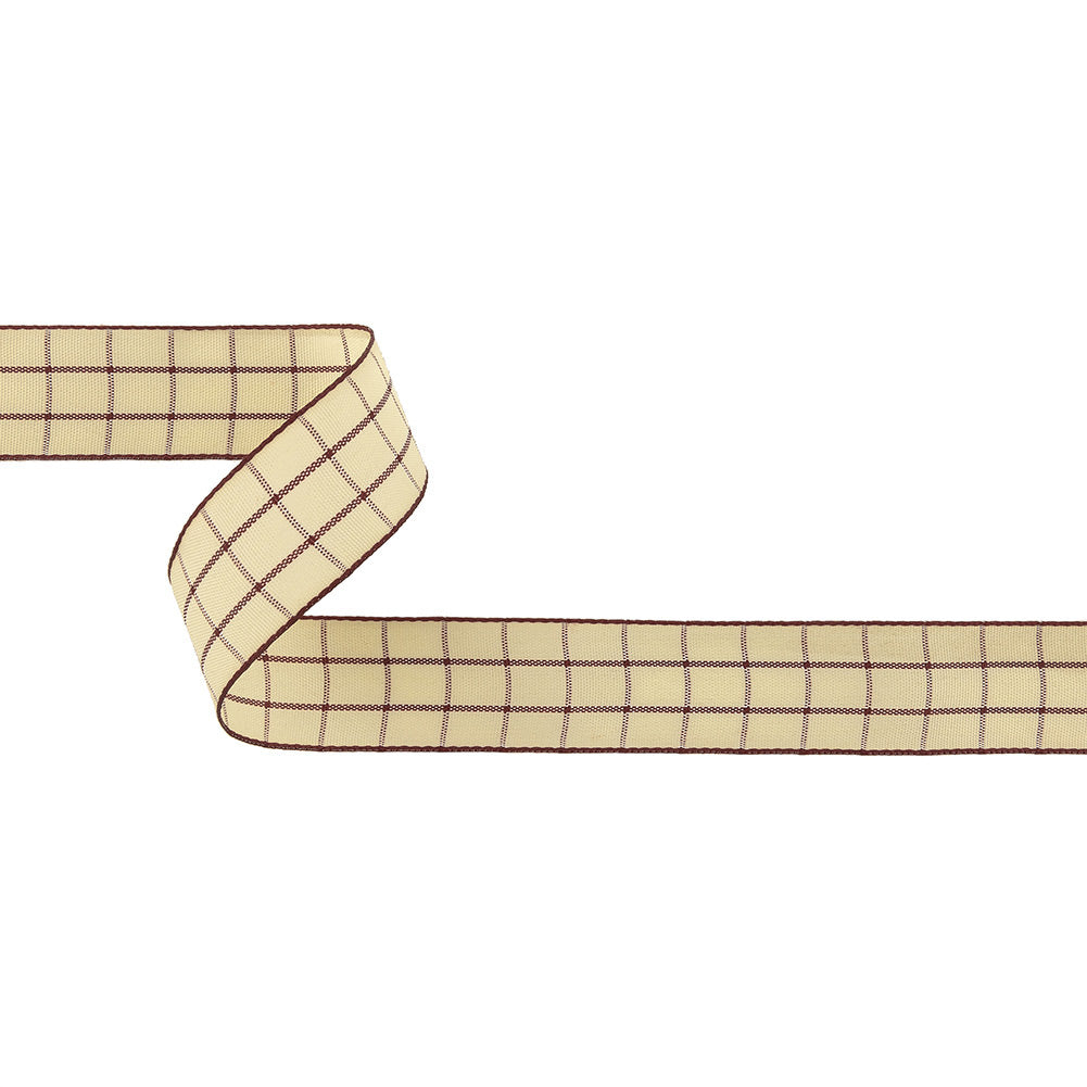 Burgundy and Ethereal Green Windowpane Check Woven Ribbon - 1" Burgundy and Ethereal Green Windowpane Check Woven Ribbon - 1"
