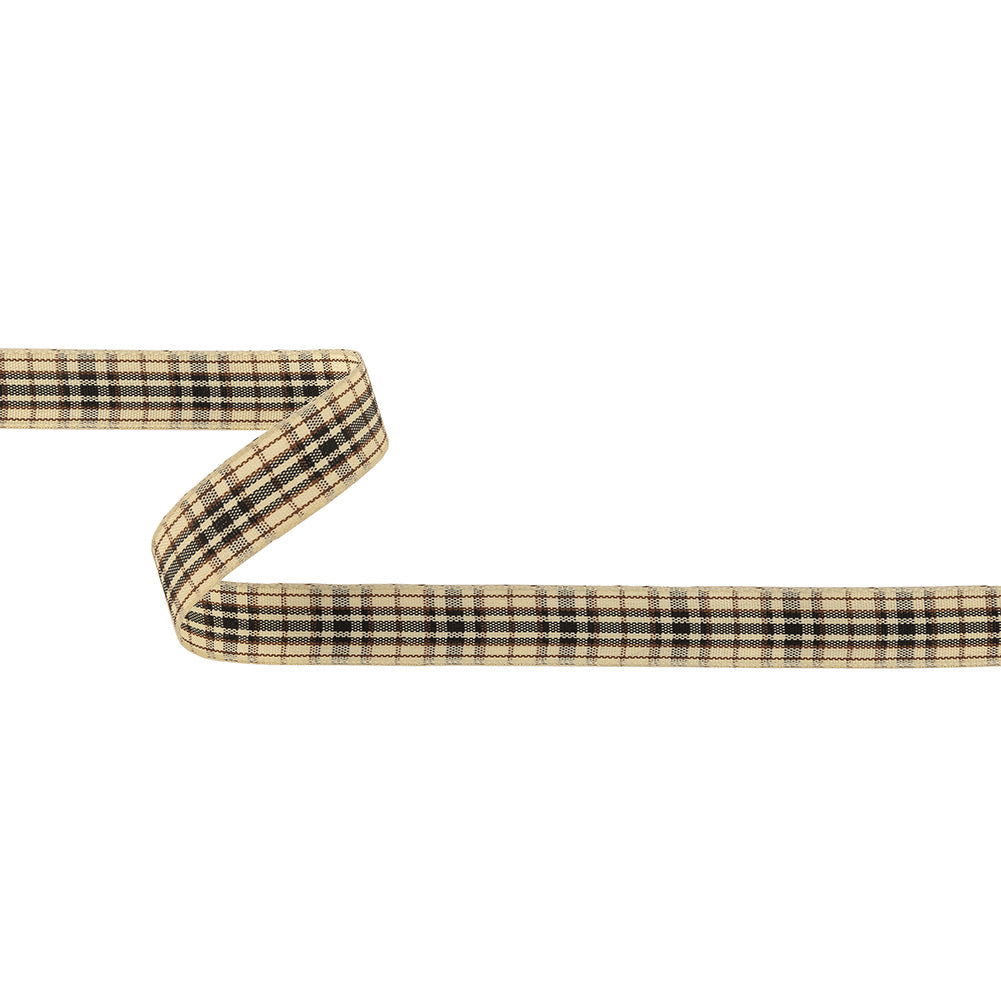 Vulcan, Brown and Vanilla Ice Plaid Woven Ribbon - 0.625" Vulcan, Brown and Vanilla Ice Plaid Woven Ribbon - 0.625"