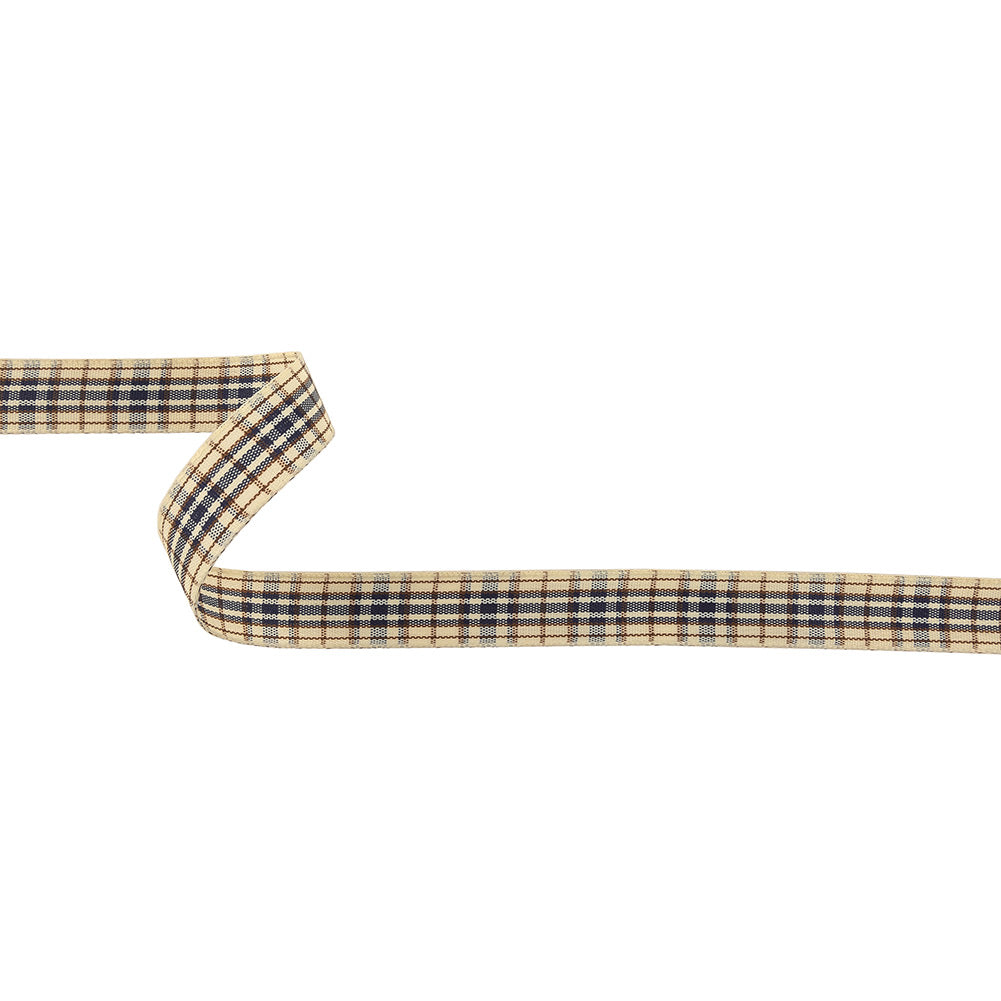 Astral Aura, Brown and Vanilla Ice Plaid Woven Ribbon - 0.625" Astral Aura, Brown and Vanilla Ice Plaid Woven Ribbon - 0.625"