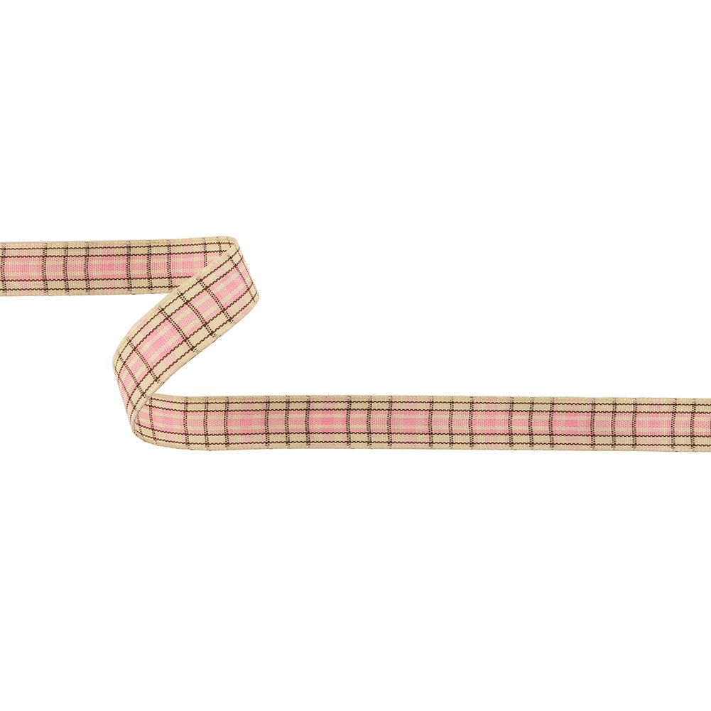 Baby Pink, Brown and Vanilla Ice Plaid Woven Ribbon - 0.625" Baby Pink, Brown and Vanilla Ice Plaid Woven Ribbon - 0.625"