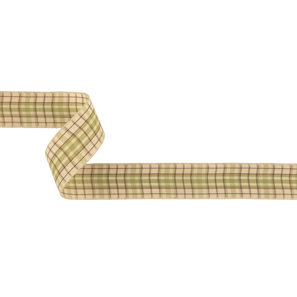 Sage, Brown and Vanilla Ice Plaid Woven Ribbon - 1" Sage, Brown and Vanilla Ice Plaid Woven Ribbon - 1"