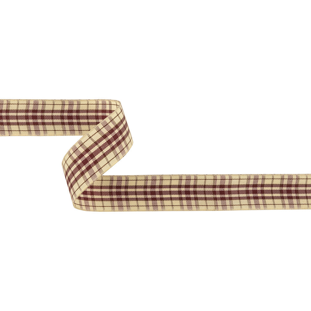 Burgundy, Brown and Vanilla Ice Plaid Woven Ribbon - 1" Burgundy, Brown and Vanilla Ice Plaid Woven Ribbon - 1"