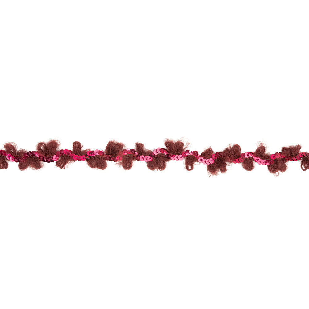Wine and Sparkling Fuchsia Fuzzy Loops and Sequins Trim - 0.875" Wine and Sparkling Fuchsia Fuzzy Loops and Sequins Trim - 0.875"