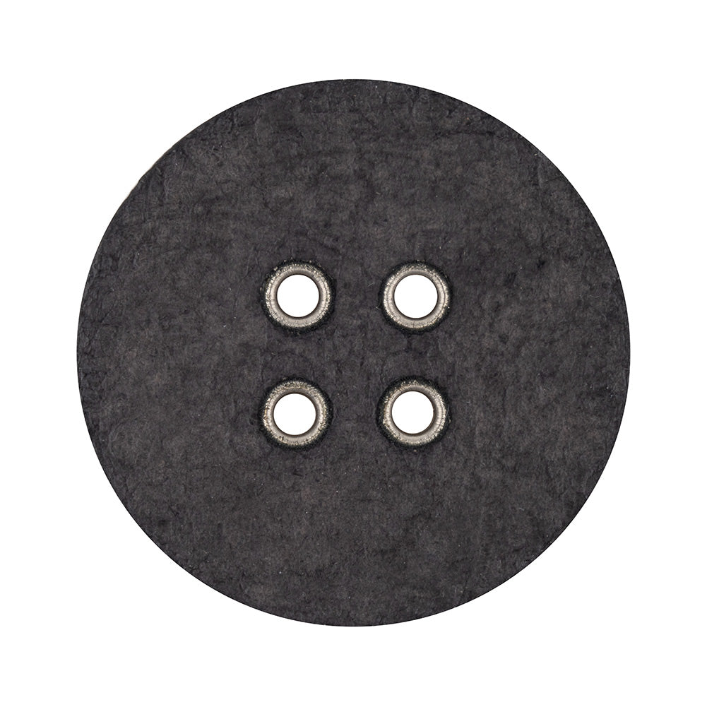 Italian Raven and Shiny Silver Metal 4-Hole Leather Button - 52L/33mm Detail Italian Raven and Shiny Silver Metal 4-Hole Leather Button - 52L/33mm Detail