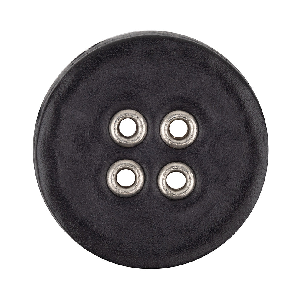 Italian Raven and Shiny Silver Metal 4-Hole Leather Button - 52L/33mm Italian Raven and Shiny Silver Metal 4-Hole Leather Button - 52L/33mm