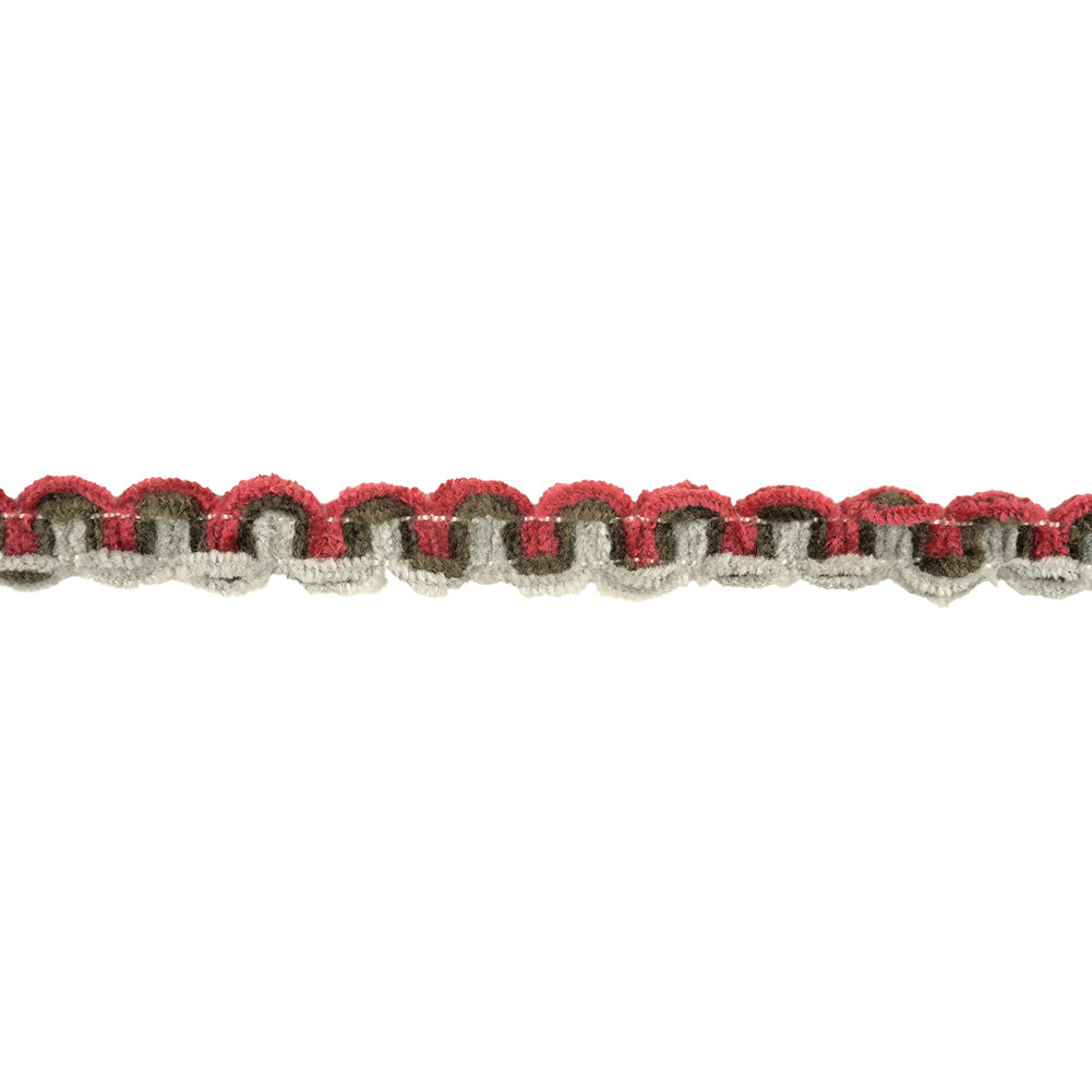 Magenta, Olive, and Cloudburst Chenille Wavy Braided Trim - 0.5" Magenta, Olive, and Cloudburst Chenille Wavy Braided Trim - 0.5"