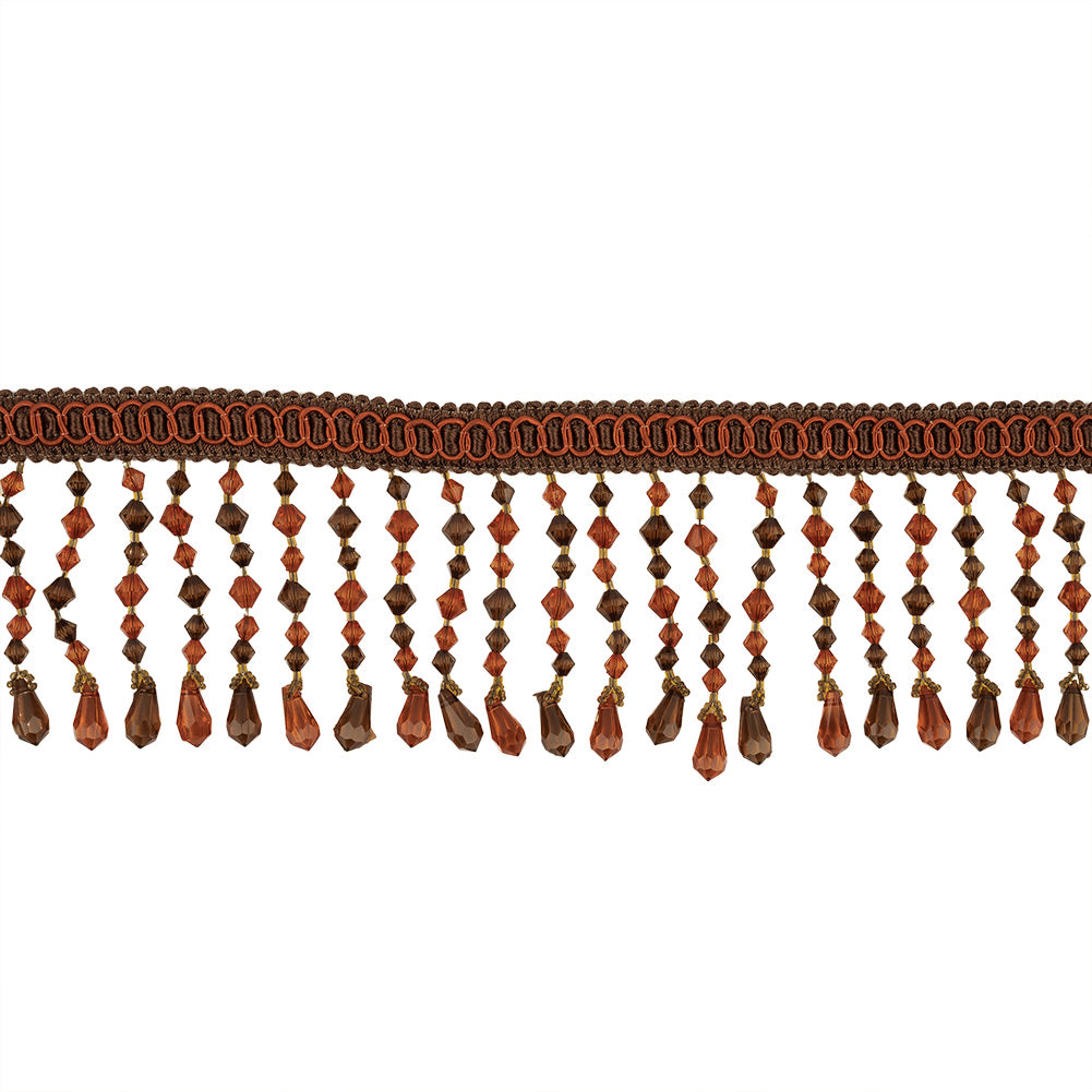 Orange, Amber and Brown Circles Braided Trim with Beaded Fringe - 3.25" Orange, Amber and Brown Circles Braided Trim with Beaded Fringe - 3.25"
