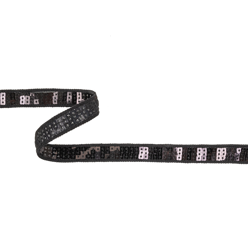Black Three Row Square Sequins Trim on Tulle Backing - 0.625" Black Three Row Square Sequins Trim on Tulle Backing - 0.625"