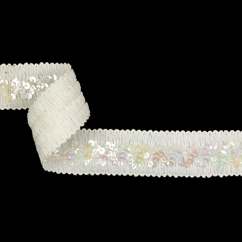 White Braided Trim with Iridescent White Sequins - 1.75" White Braided Trim with Iridescent White Sequins - 1.75"