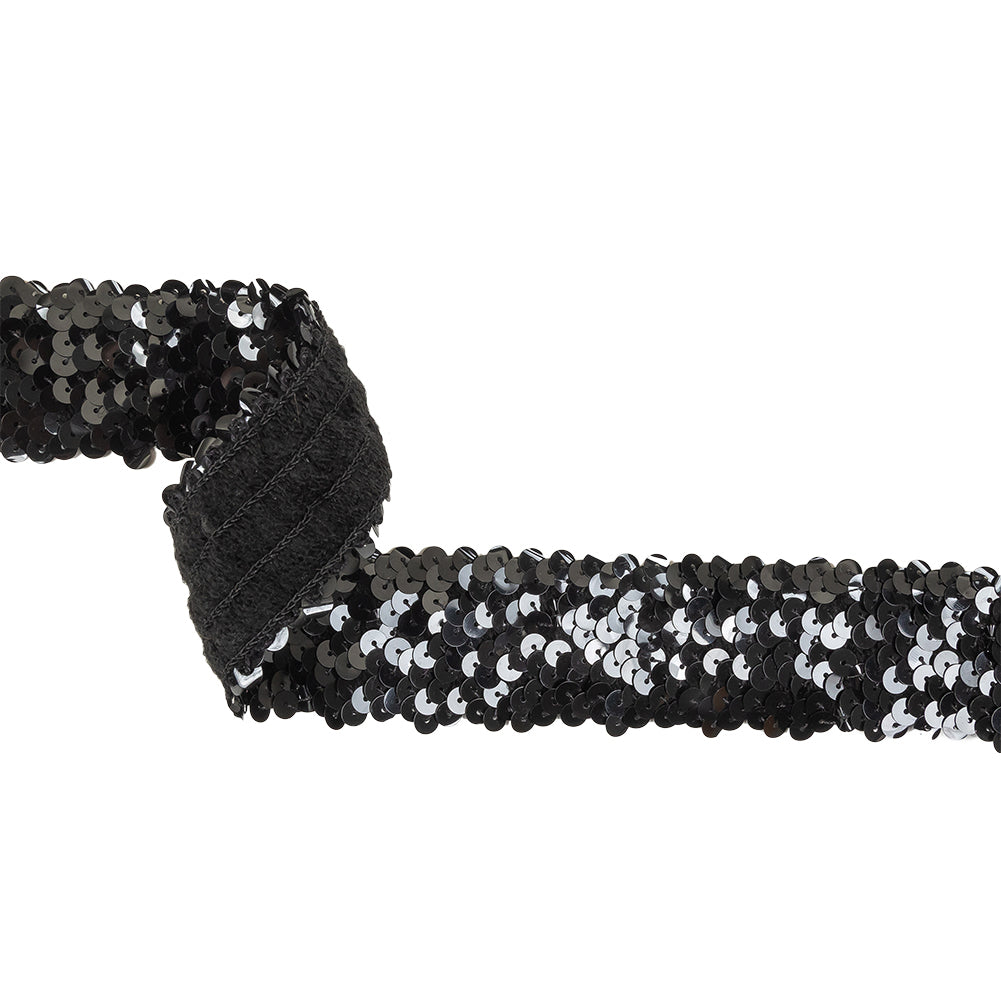 Black Four Row Stretch Sequins Trim - 1.5" Black Four Row Stretch Sequins Trim - 1.5"