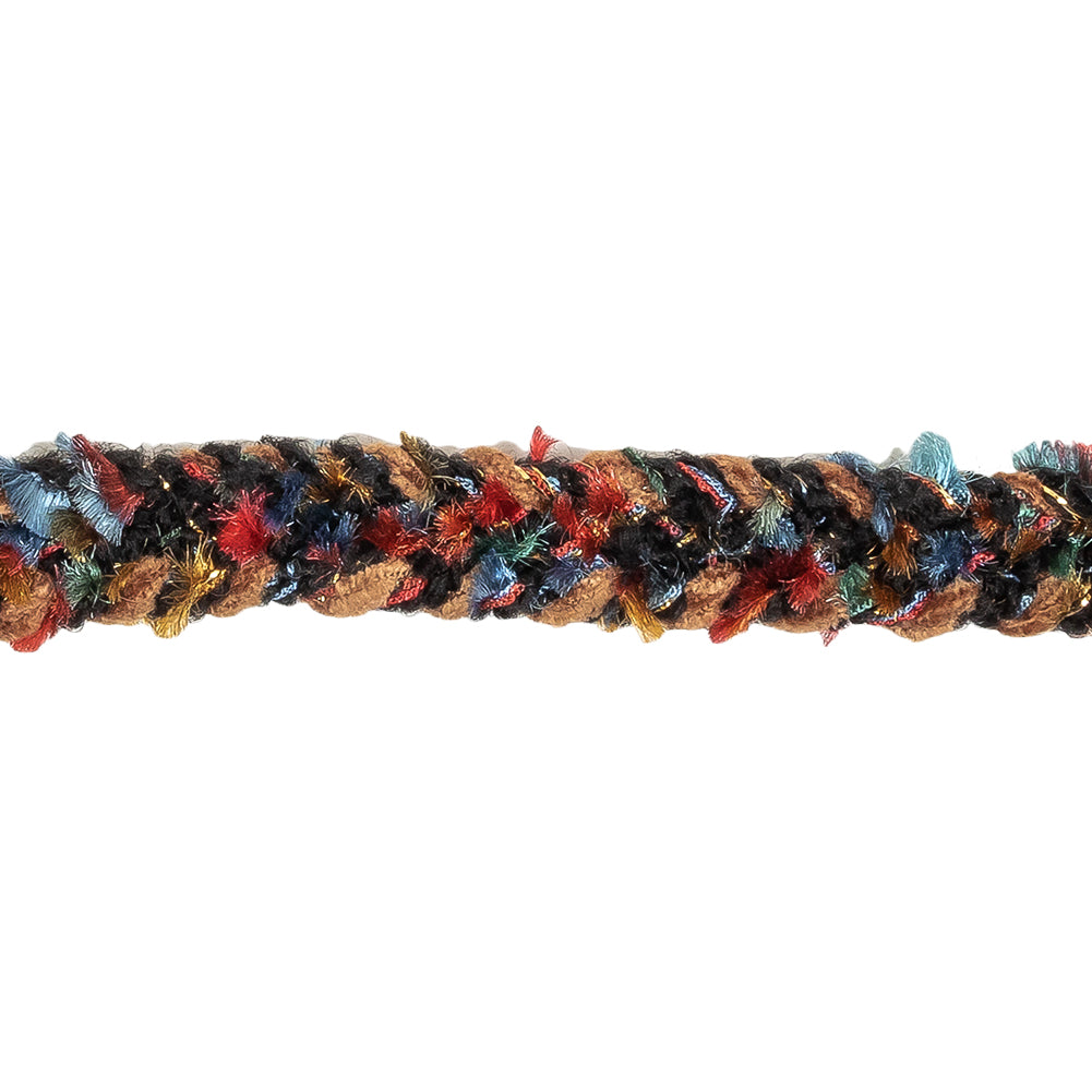 Tan, Black and Multicolor Chenille Braided Trim - 0.625" Detail Tan, Black and Multicolor Chenille Braided Trim - 0.625" Detail
